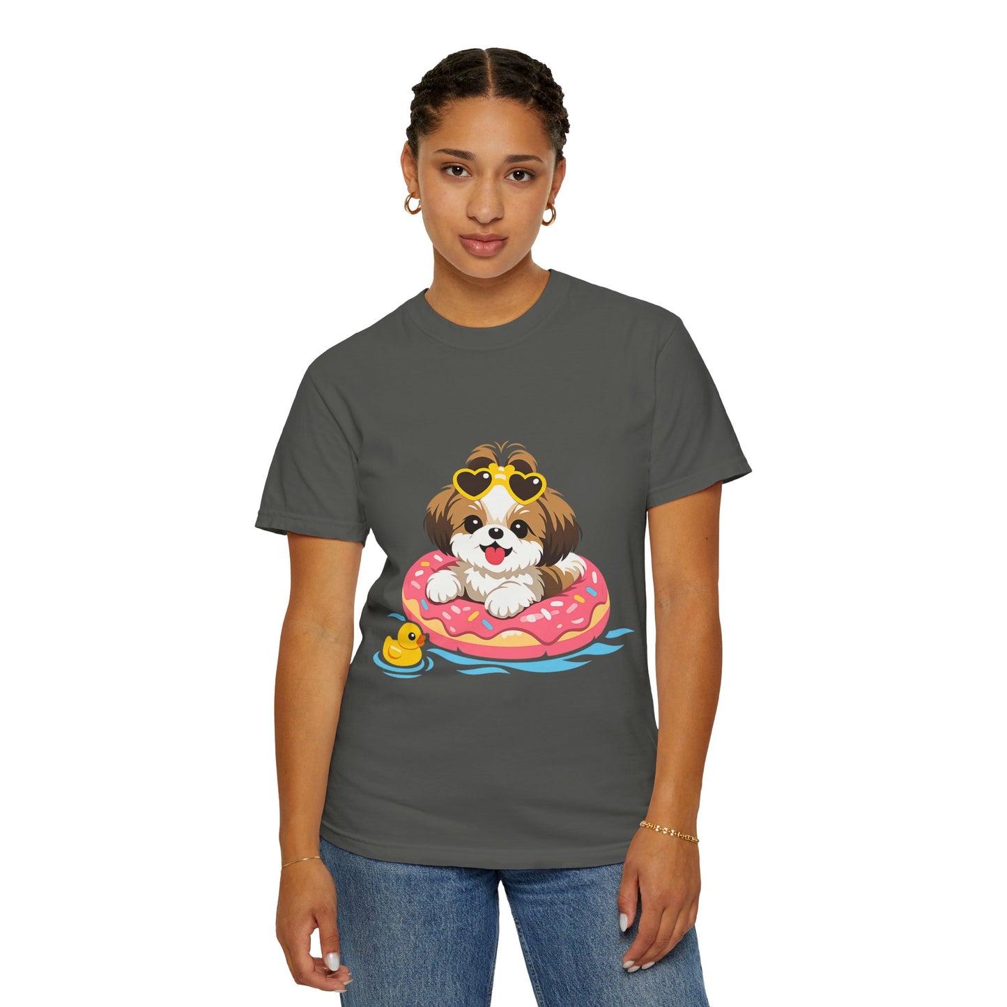 shih tzu Puppy Pool Float T-Shirt — Cute Dog Summer Graphic Tee