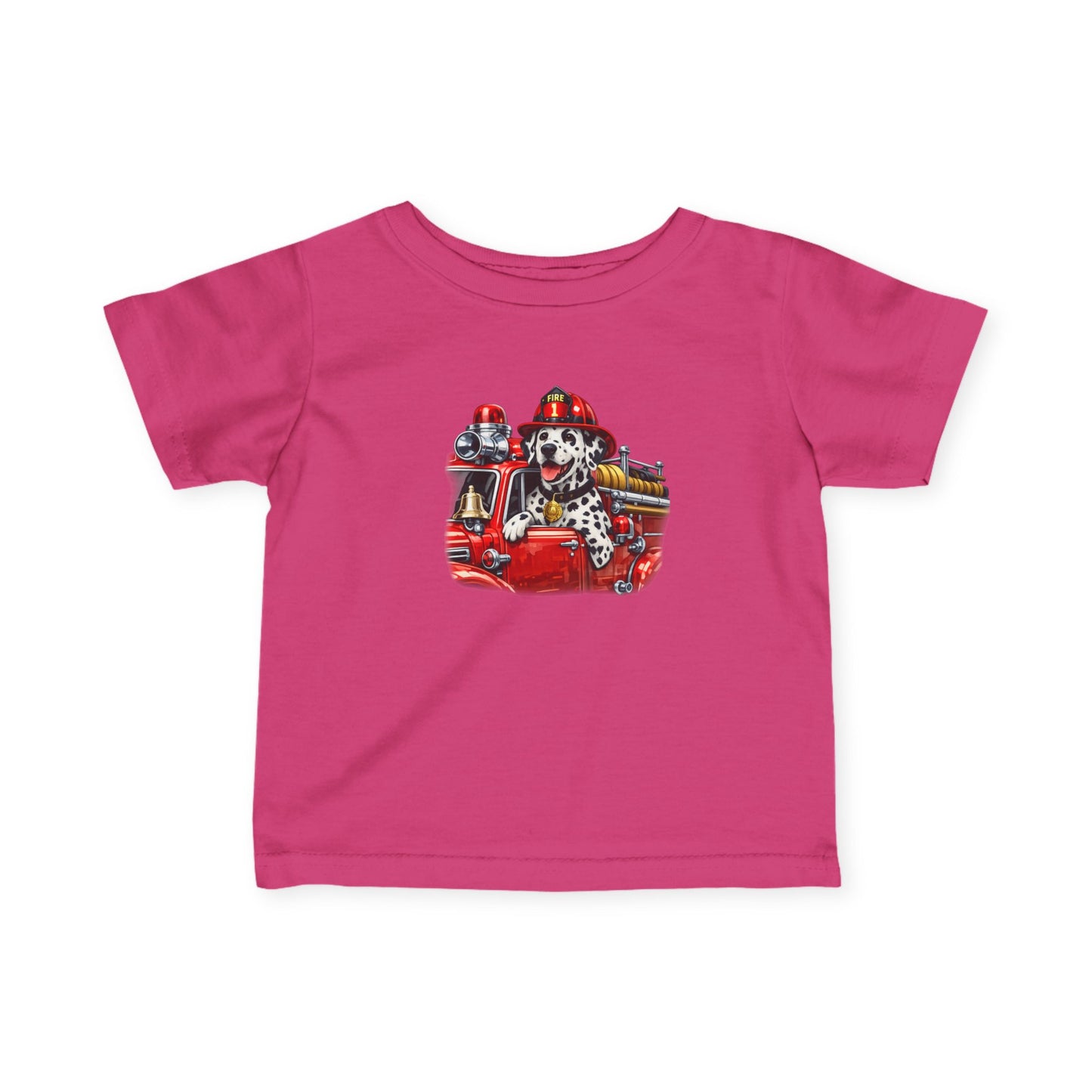 Infant Tee — Dalmatian Firetruck Baby Shirt (Firefighter Puppy Design)