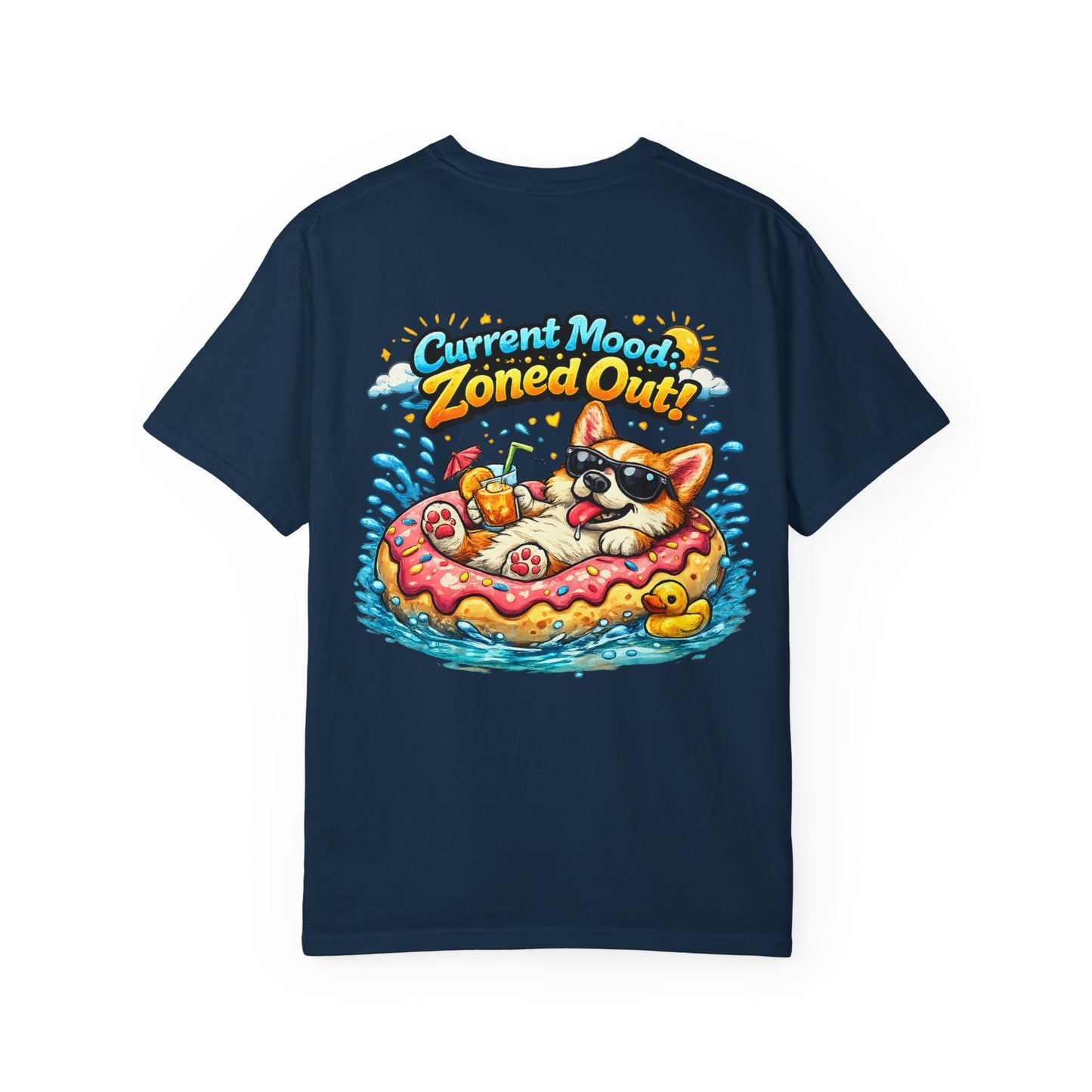 Corgi Float Summer Tee - "Current Mood: Zoned Out" Graphic T-Shirt