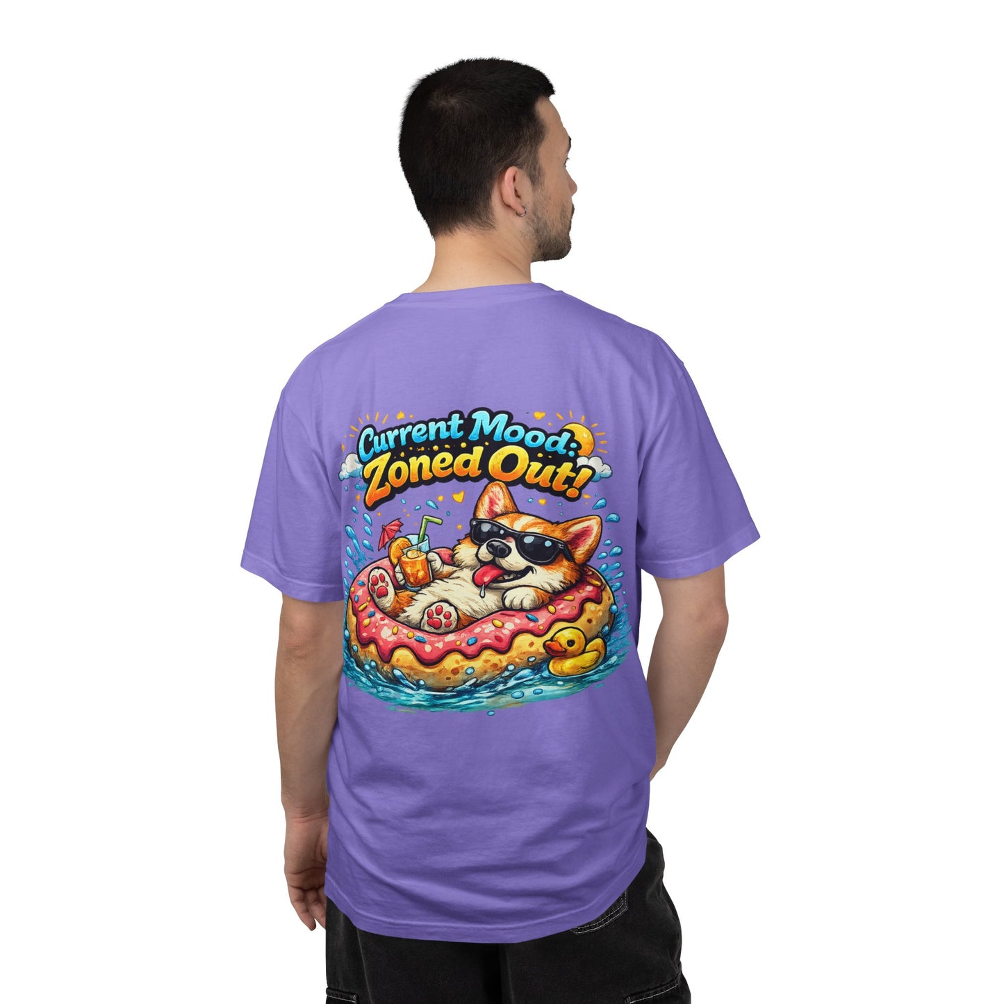 Corgi Float Summer Tee - "Current Mood: Zoned Out" Graphic T-Shirt