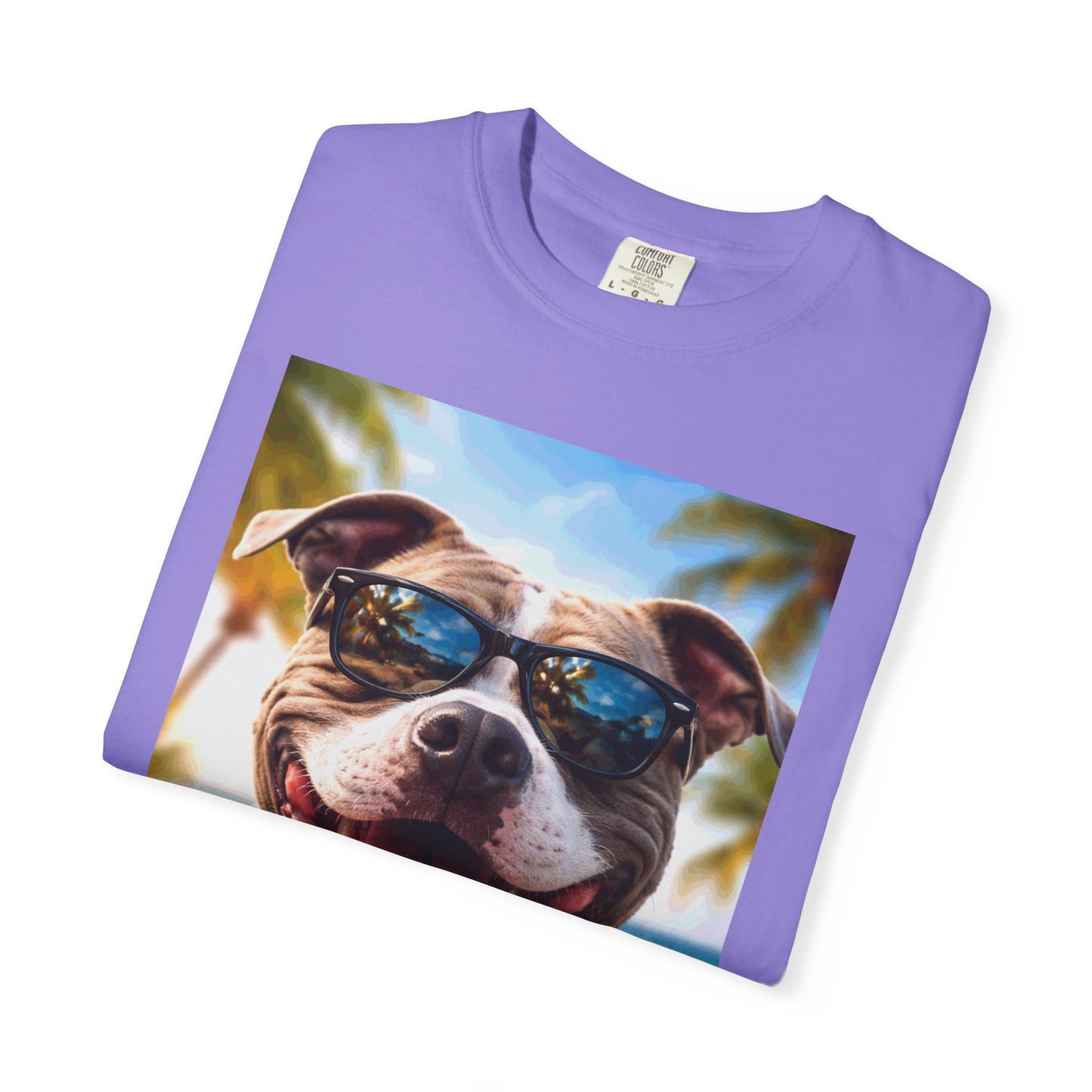 Happy Dog in Sunglasses T-Shirt — Summer Beach Pitbull Graphic Tee