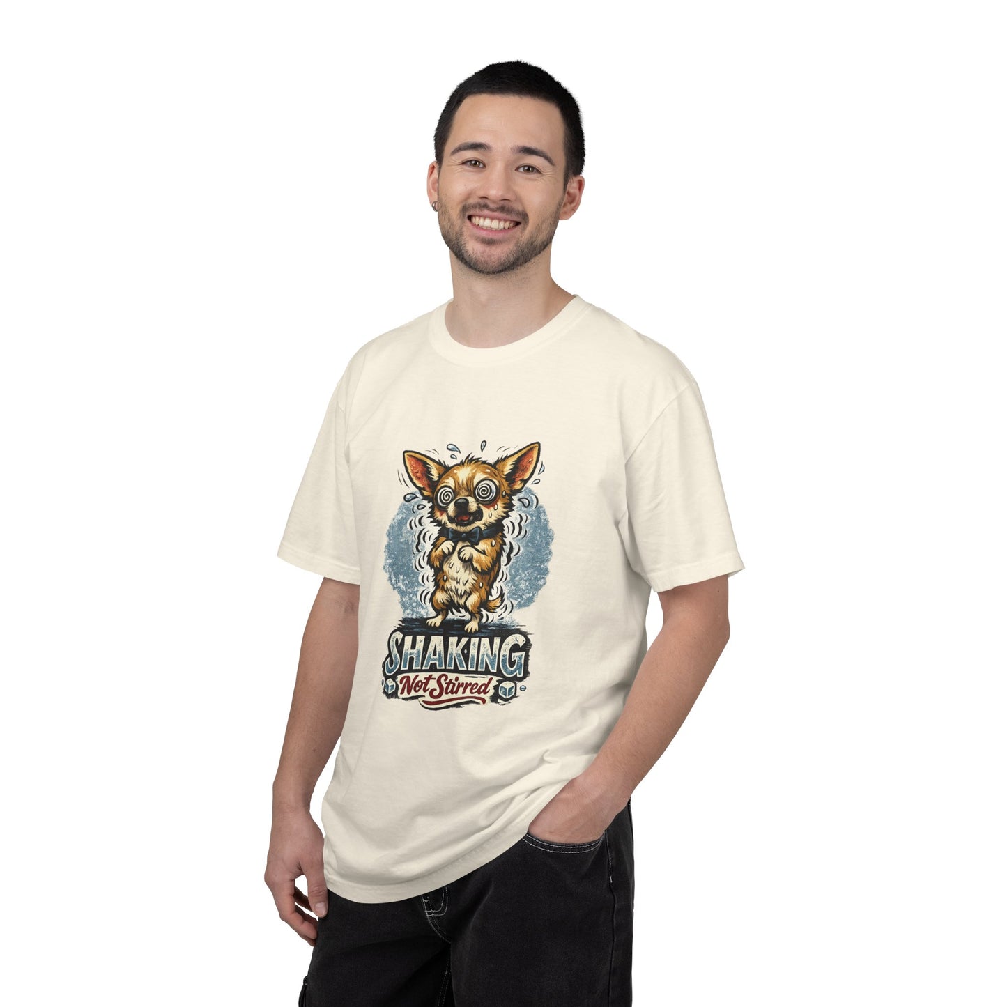 T-Shirt — 'Shaking Not Stirred' Cute Shivering Chihuahua Graphic Tee