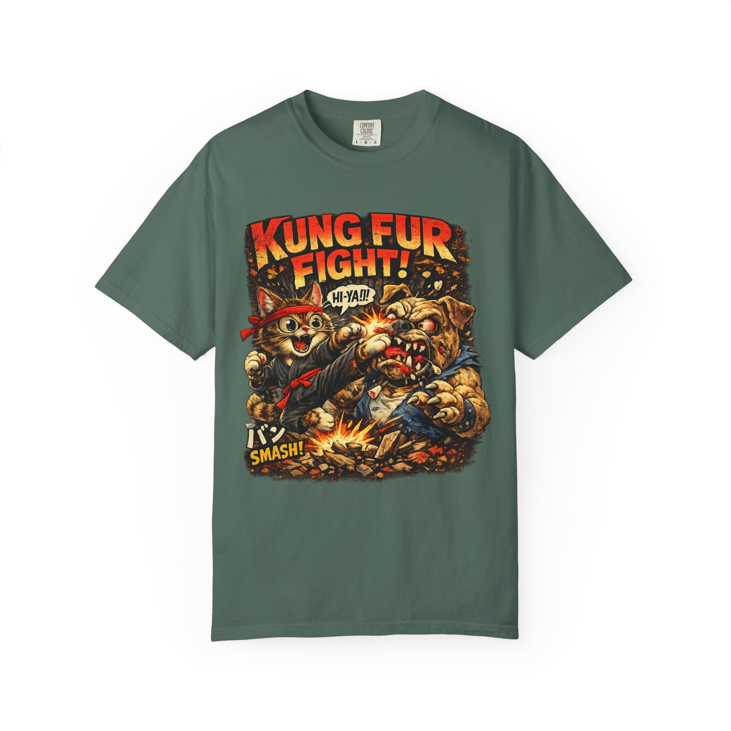 Kung Fur Fight T-Shirt — Retro Cat vs Dog Martial Arts Graphic Tee