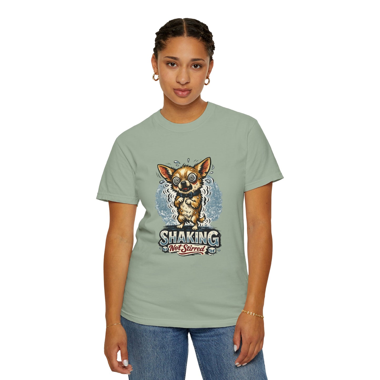 T-Shirt — 'Shaking Not Stirred' Cute Shivering Chihuahua Graphic Tee