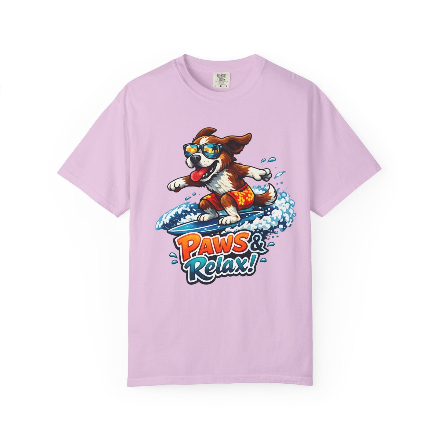 Surfing Dog T-Shirt — "Paws & Relax" Graphic Tee