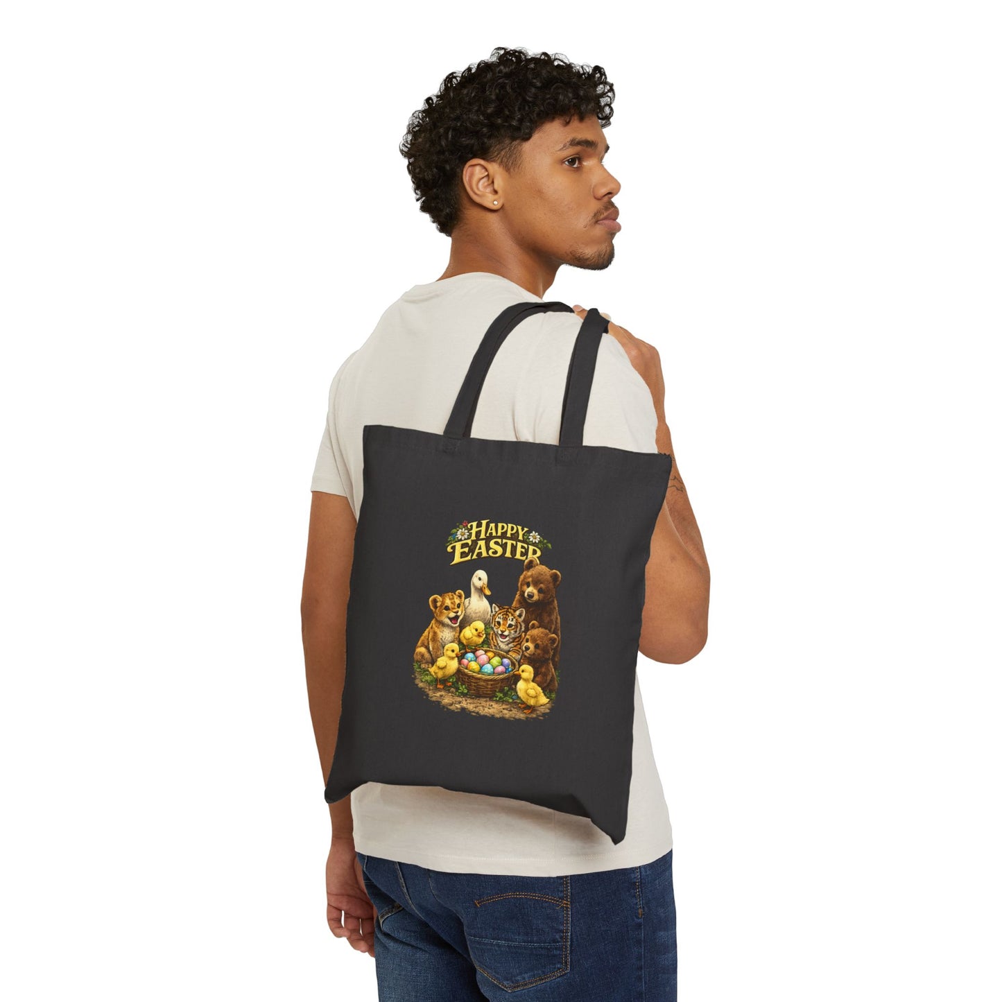 Happy Easter Lions, Tigers, Bears Cotton Canvas Tote Bag