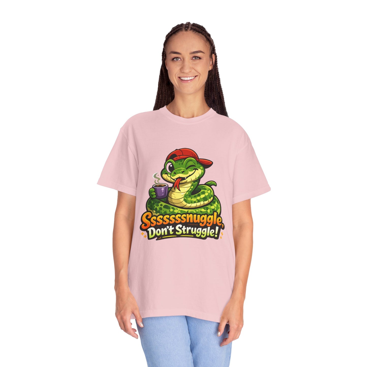 Ssssnuggle Snake T-Shirt — "Ssssssnnuggle, Don't Struggle!" Cute Cozy Snake Graphic Tee