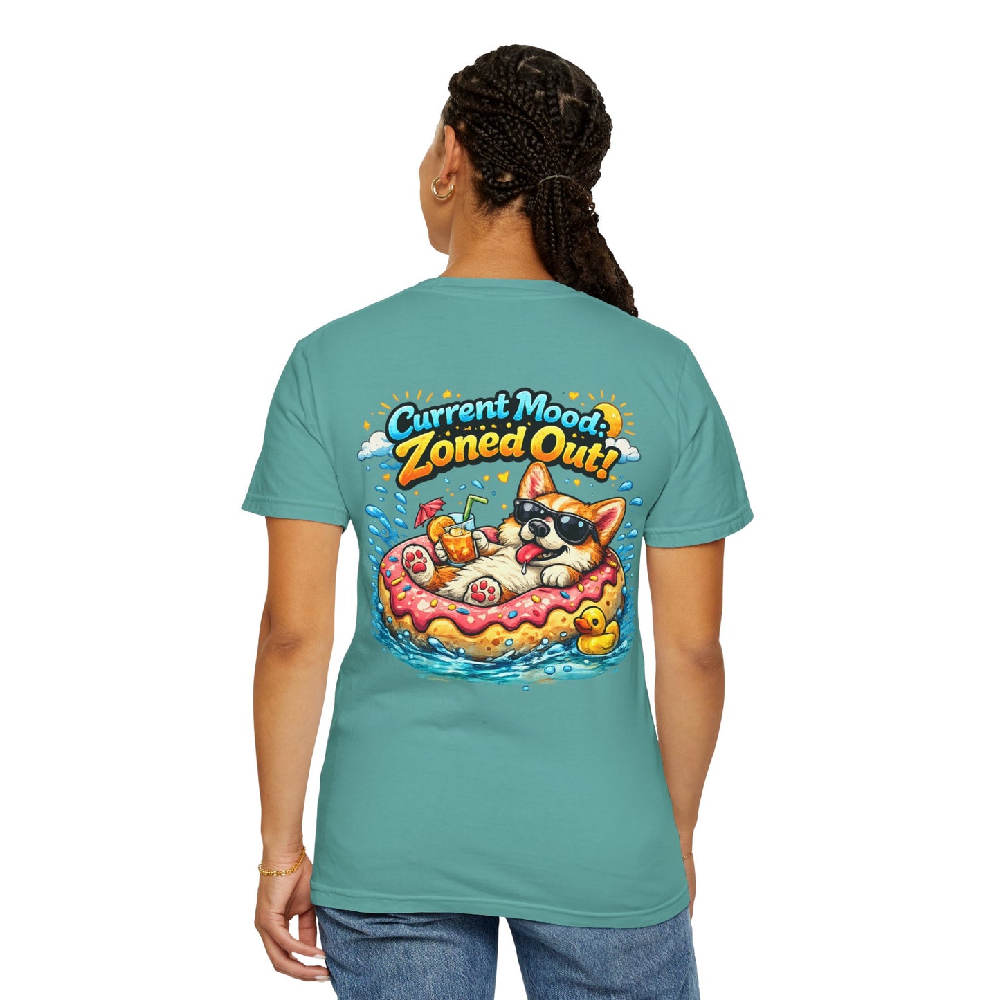 Corgi Float Summer Tee - "Current Mood: Zoned Out" Graphic T-Shirt