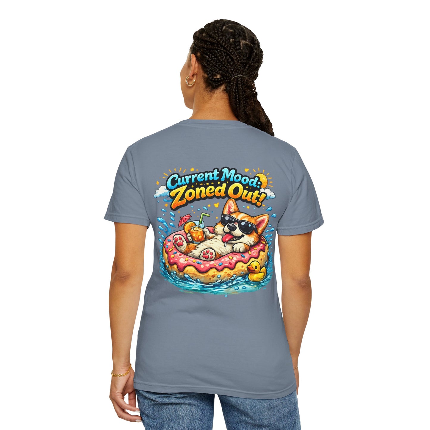 Corgi Float Summer Tee - "Current Mood: Zoned Out" Graphic T-Shirt