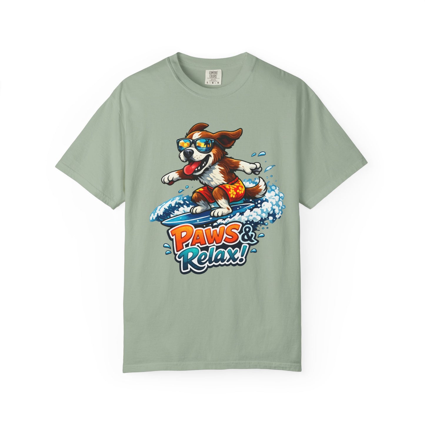 Surfing Dog T-Shirt — "Paws & Relax" Graphic Tee