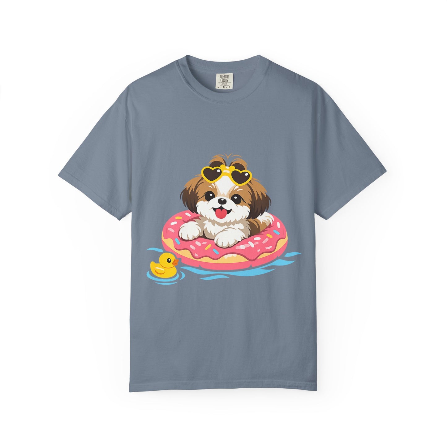 shih tzu Puppy Pool Float T-Shirt — Cute Dog Summer Graphic Tee