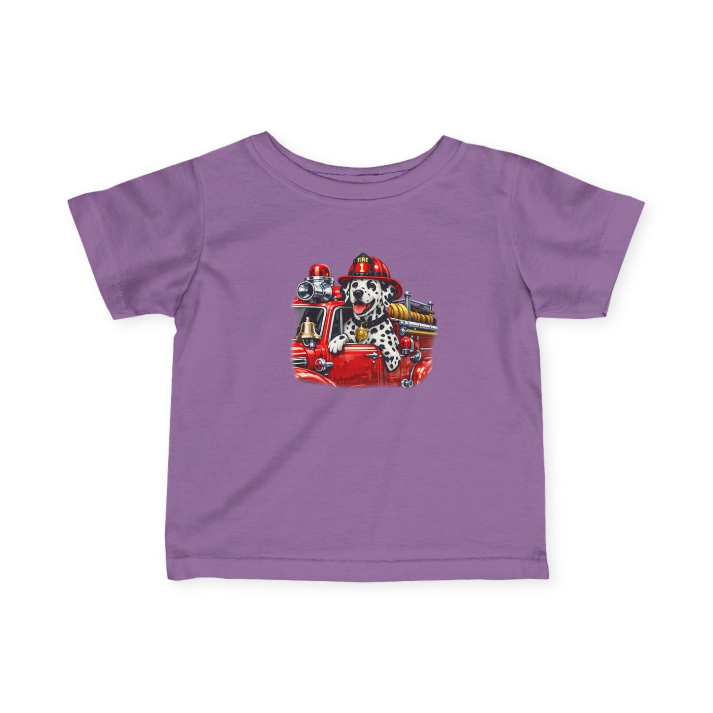 Infant Tee — Dalmatian Firetruck Baby Shirt (Firefighter Puppy Design)