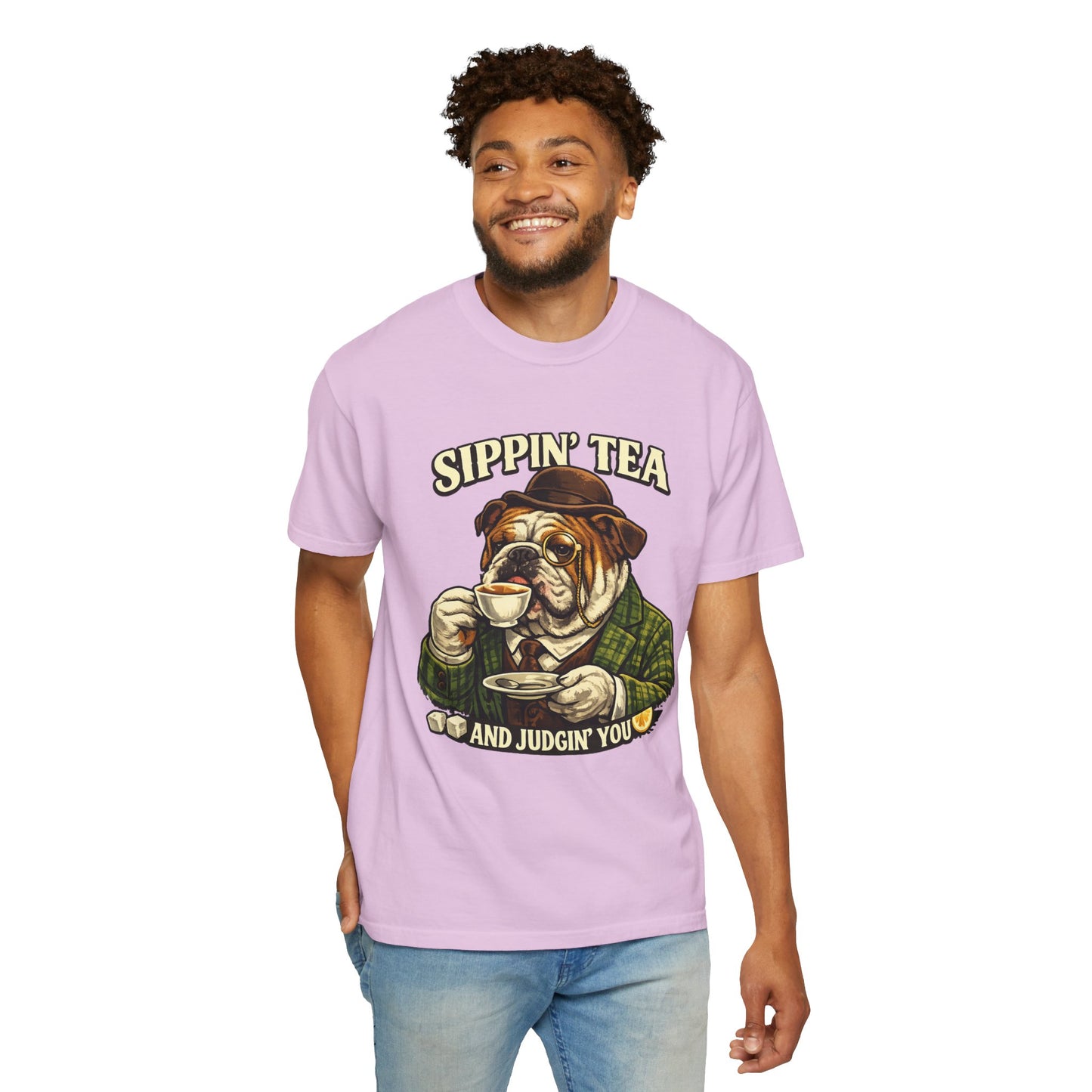 Sippin' Tea Bulldog Tee — "Sippin' Tea and Judgin' You" Graphic T-Shirt
