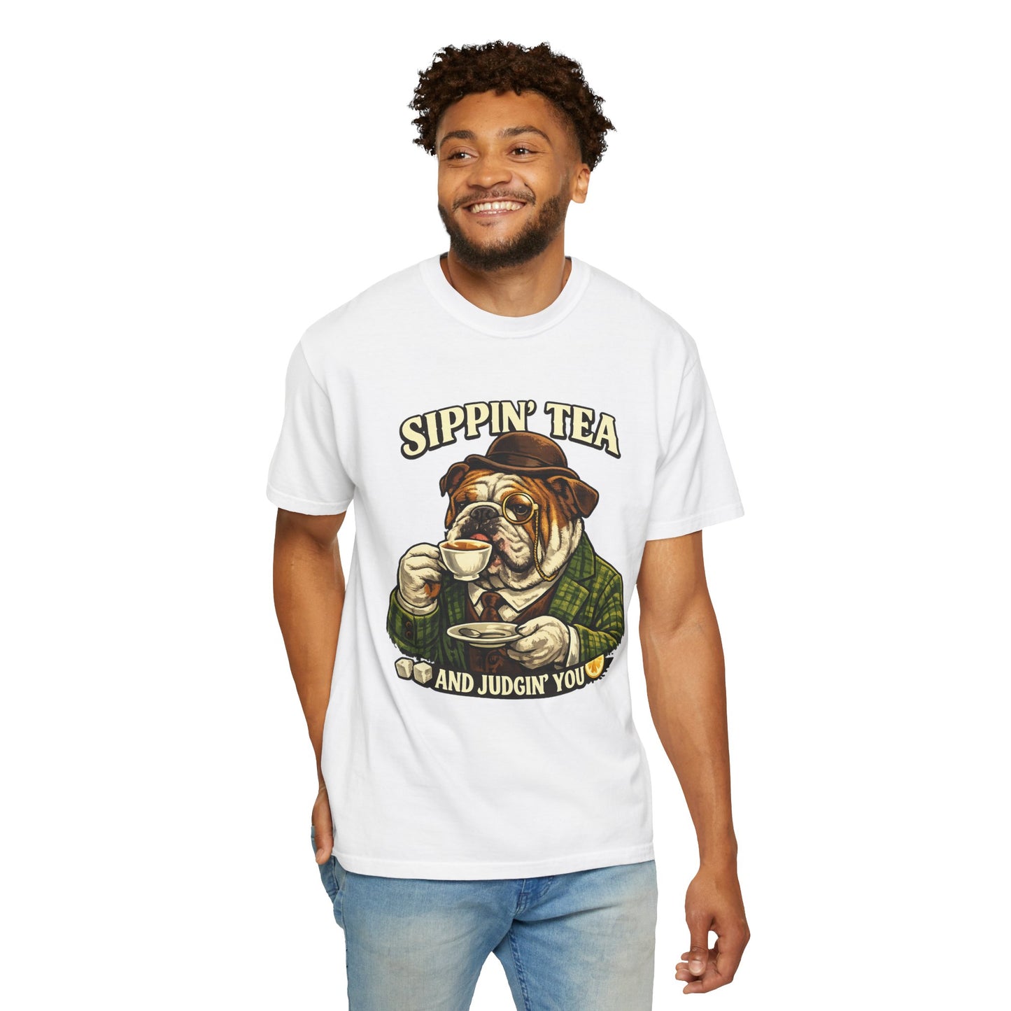 Sippin' Tea Bulldog Tee — "Sippin' Tea and Judgin' You" Graphic T-Shirt