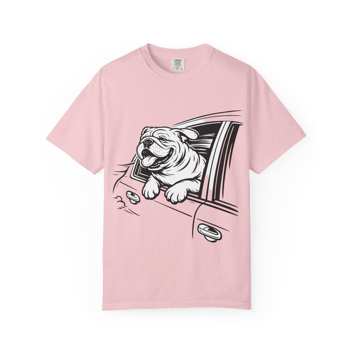 Bulldog Head Out Car Window T-Shirt — Cute Driving Dog Tee