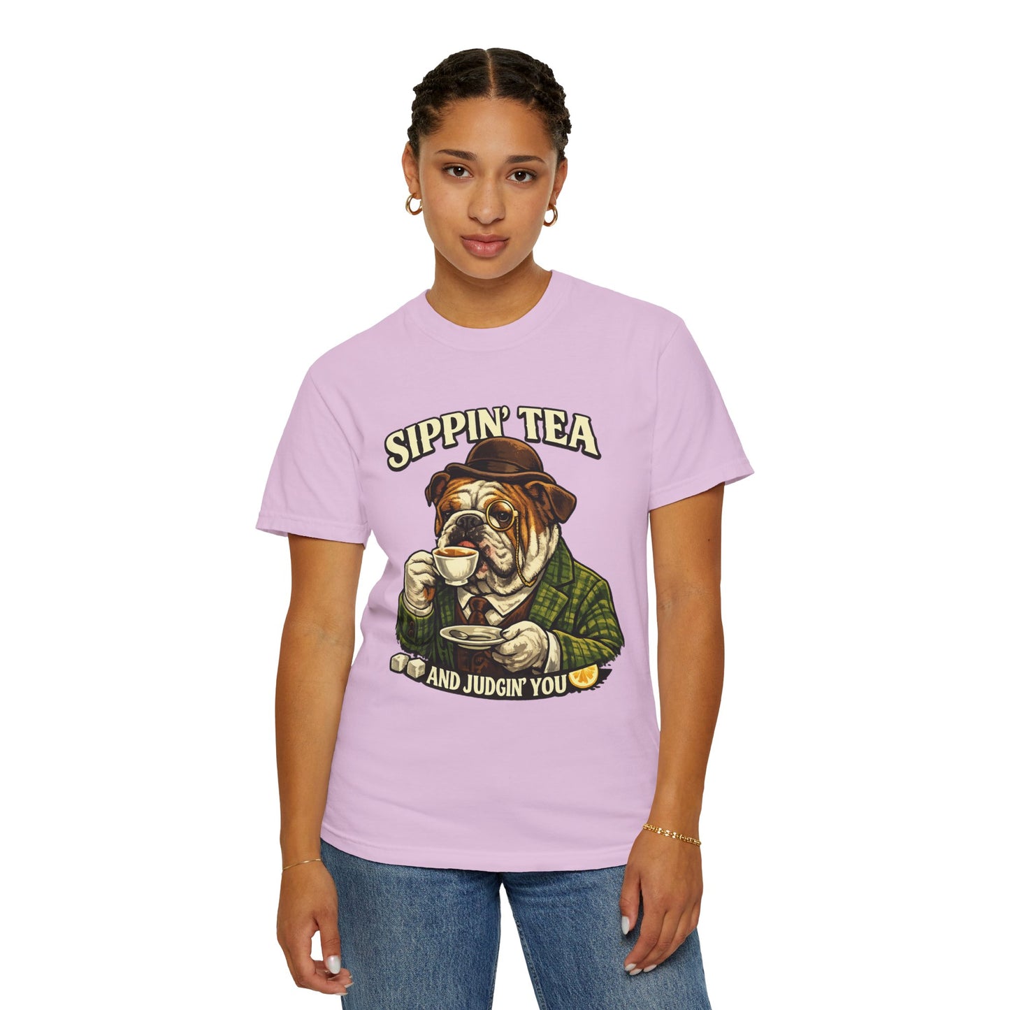Sippin' Tea Bulldog Tee — "Sippin' Tea and Judgin' You" Graphic T-Shirt