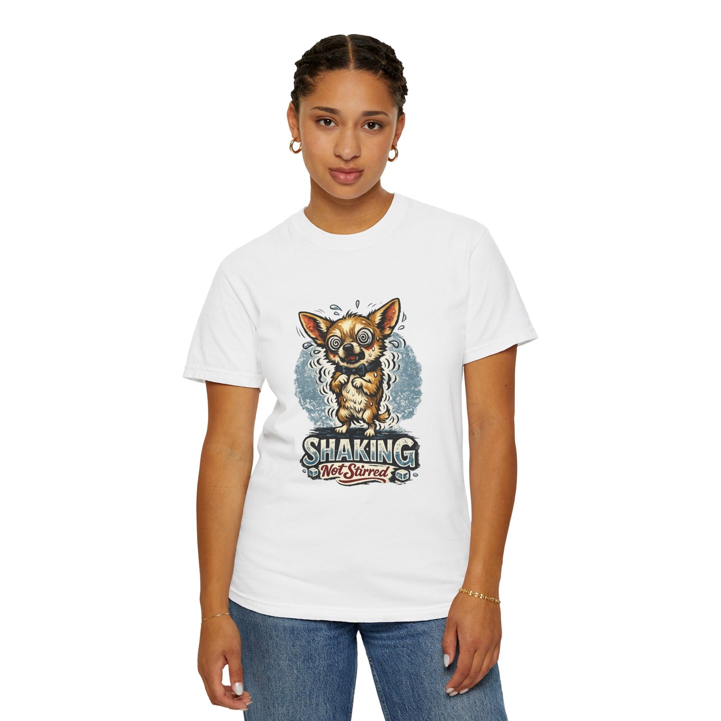 T-Shirt — 'Shaking Not Stirred' Cute Shivering Chihuahua Graphic Tee