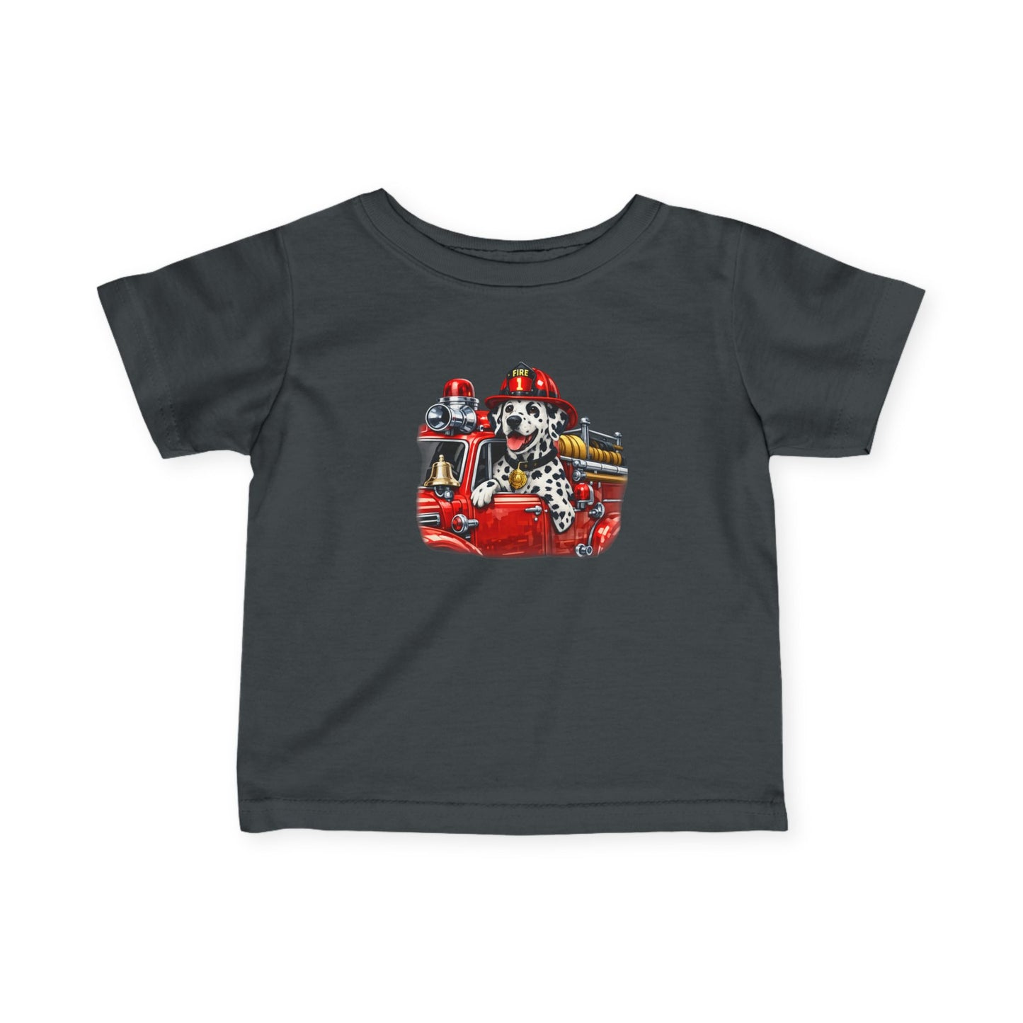 Infant Tee — Dalmatian Firetruck Baby Shirt (Firefighter Puppy Design)