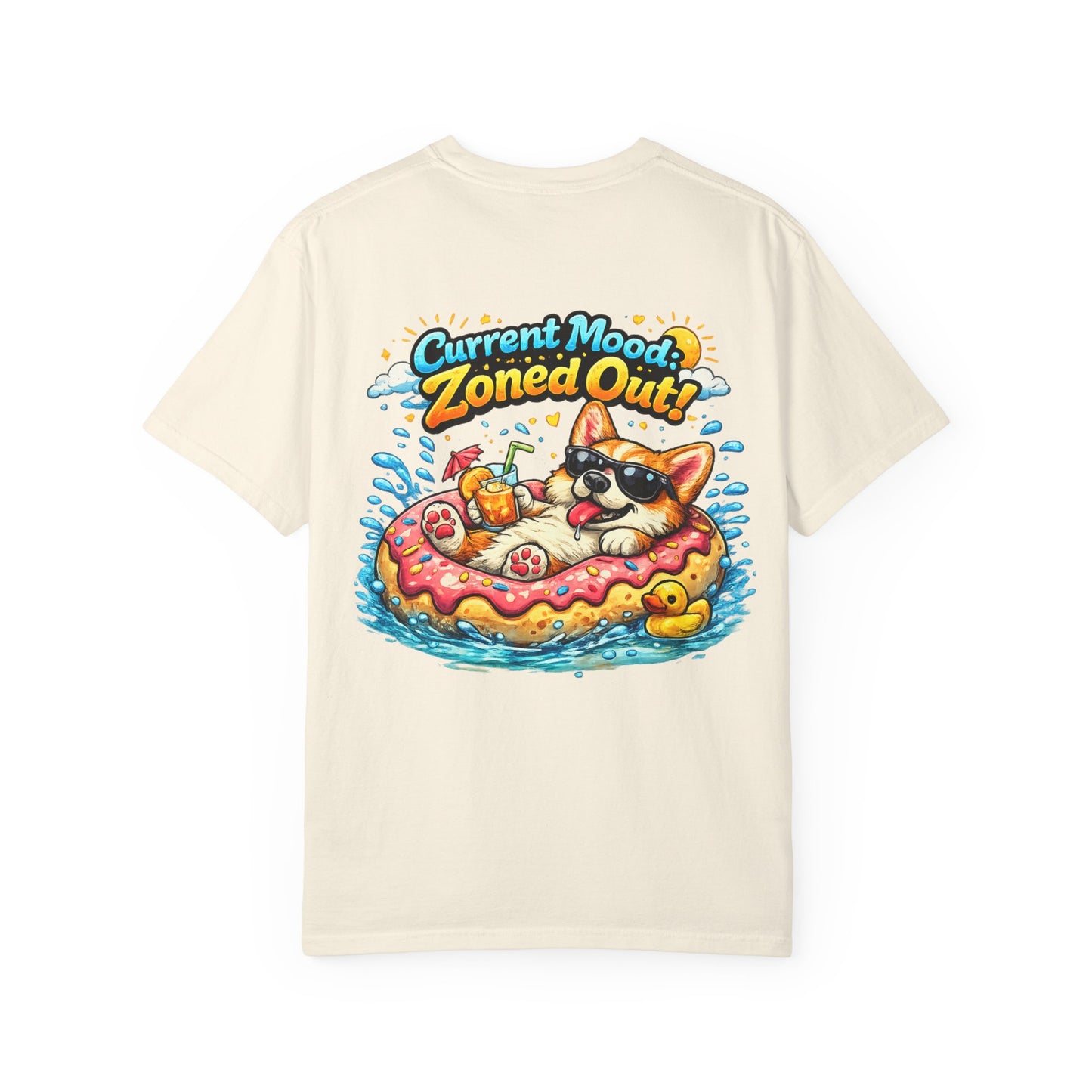 Corgi Float Summer Tee - "Current Mood: Zoned Out" Graphic T-Shirt