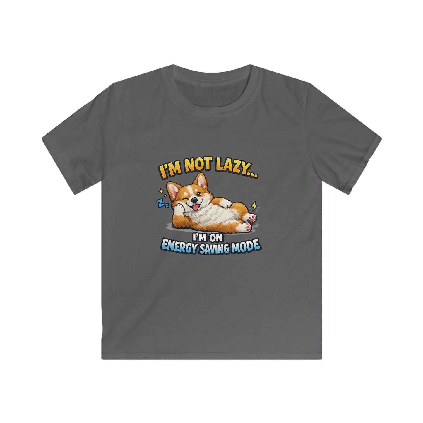 Kids Tee — Cute Corgi “I’m Not Lazy… I’m on Energy Saving Mode”