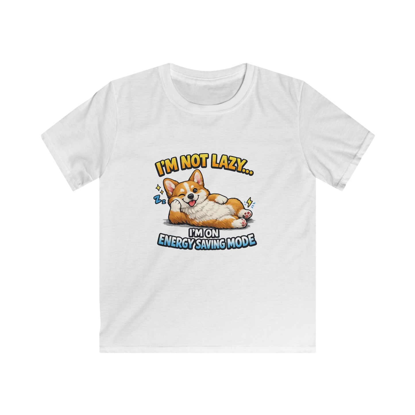 Kids Tee — Cute Corgi “I’m Not Lazy… I’m on Energy Saving Mode”