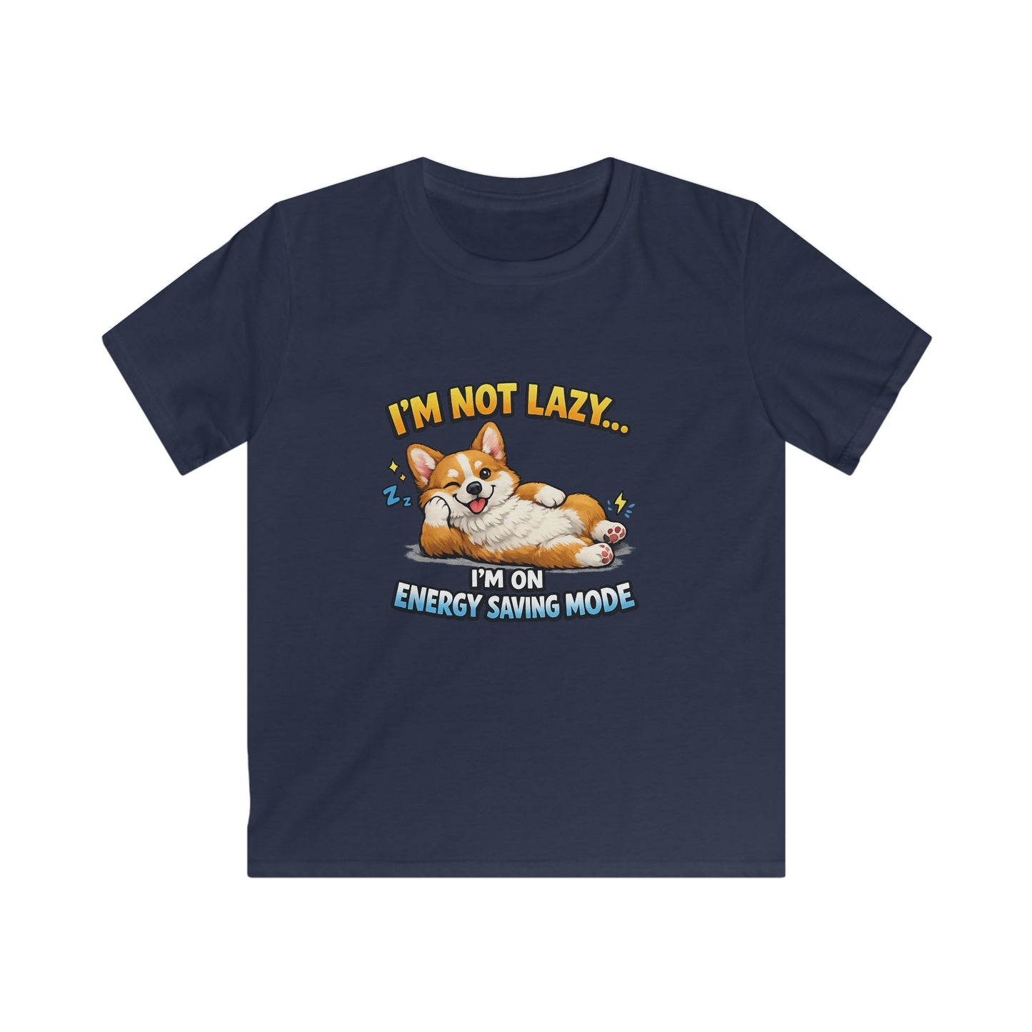 Kids Tee — Cute Corgi “I’m Not Lazy… I’m on Energy Saving Mode”