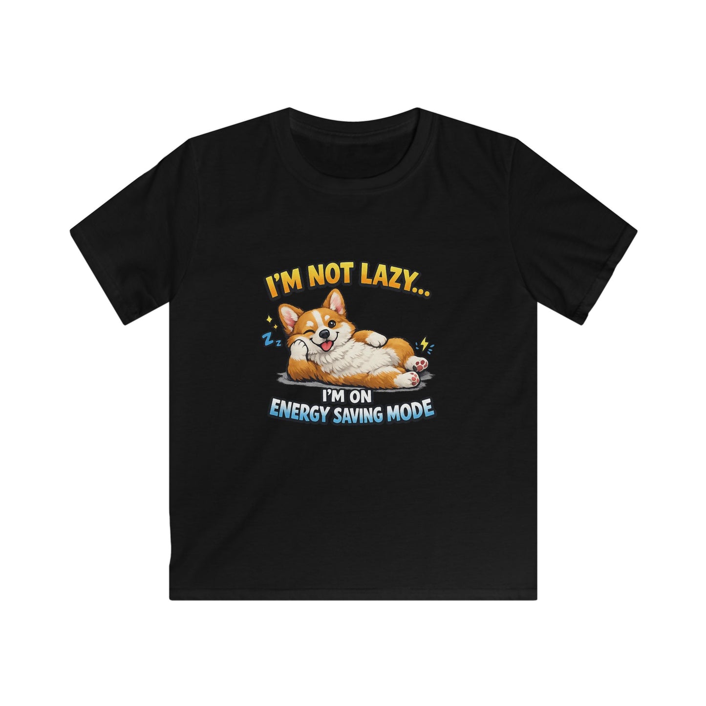 Kids Tee — Cute Corgi “I’m Not Lazy… I’m on Energy Saving Mode”