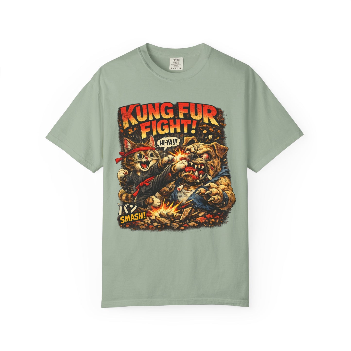 Kung Fur Fight T-Shirt — Retro Cat vs Dog Martial Arts Graphic Tee