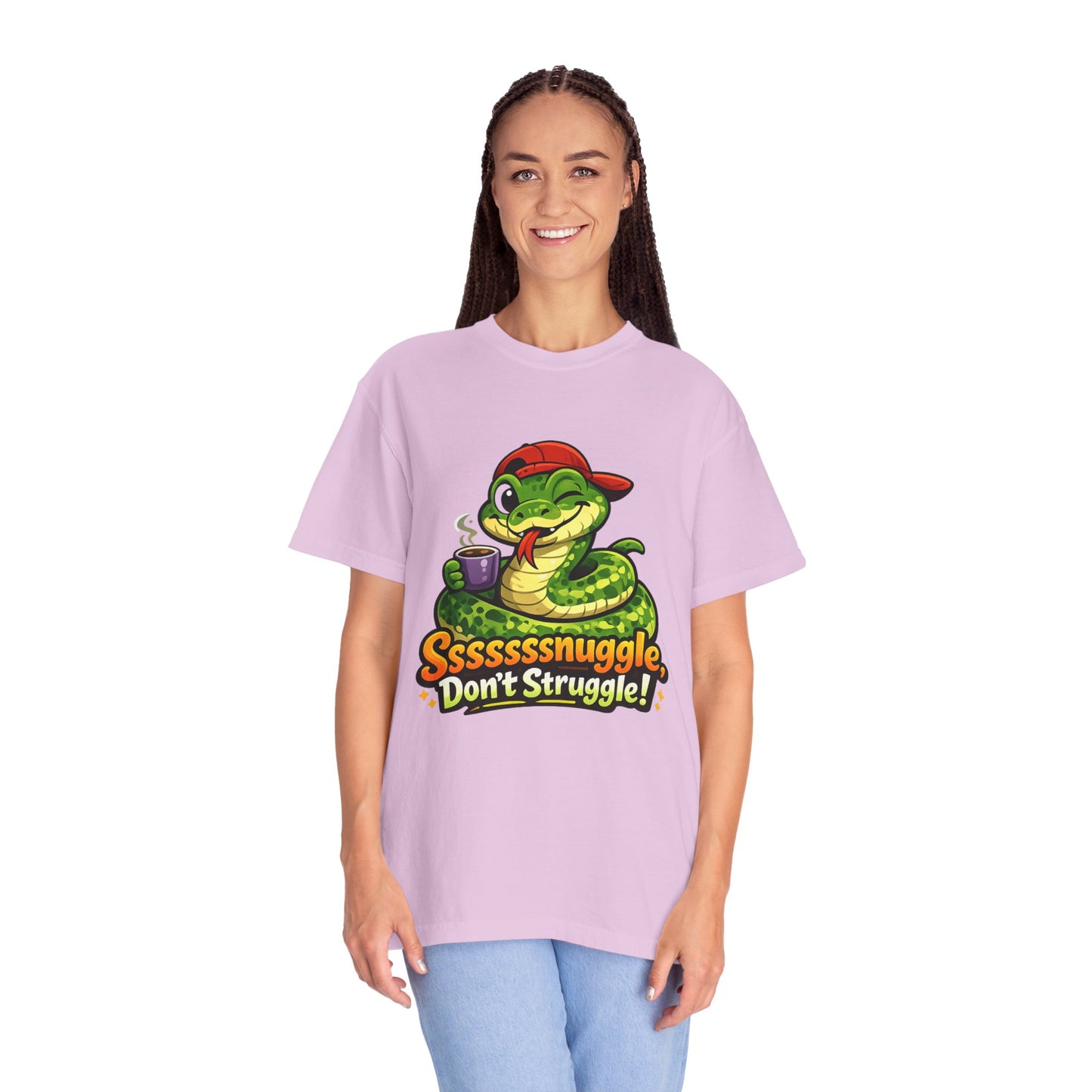 Ssssnuggle Snake T-Shirt — "Ssssssnnuggle, Don't Struggle!" Cute Cozy Snake Graphic Tee