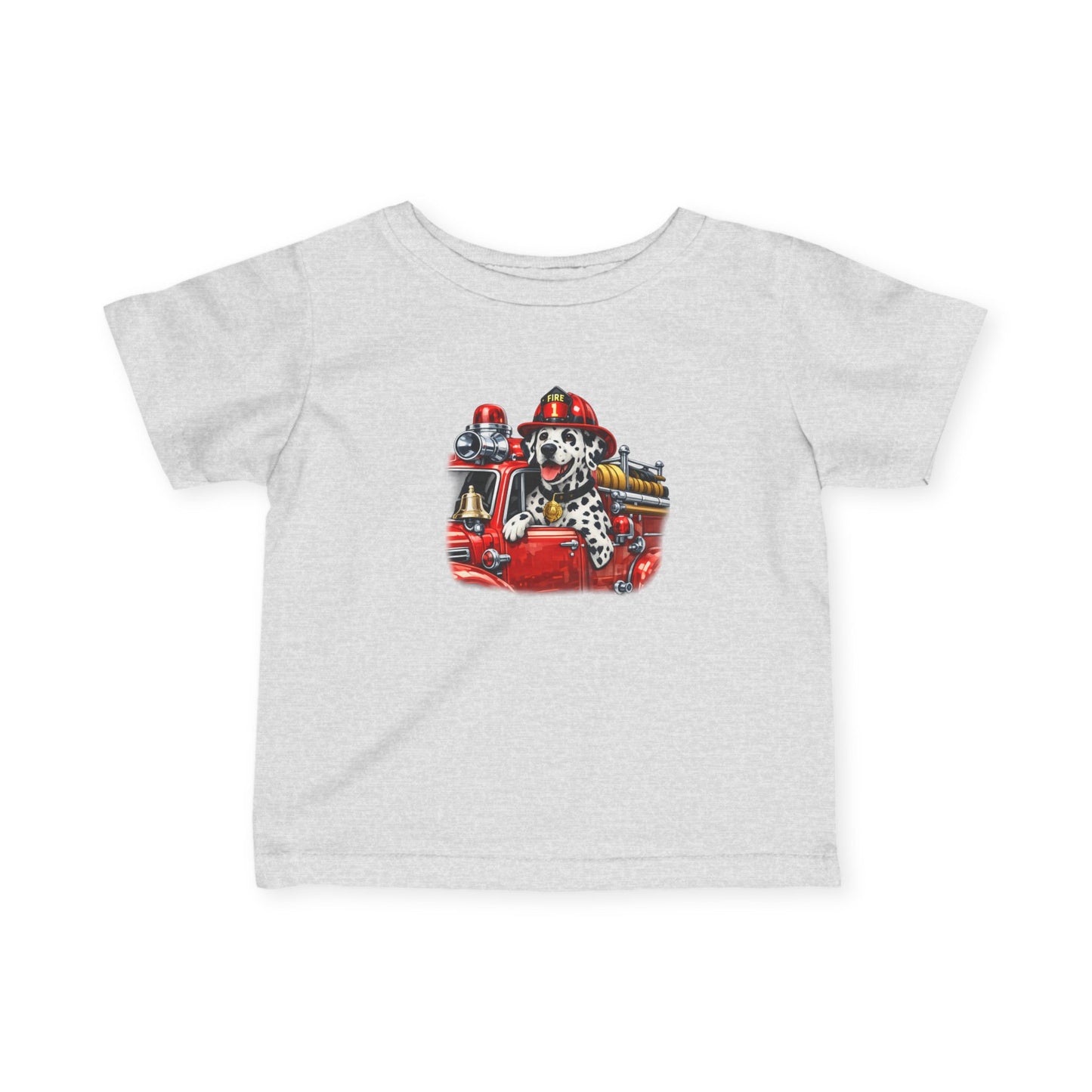 Infant Tee — Dalmatian Firetruck Baby Shirt (Firefighter Puppy Design)