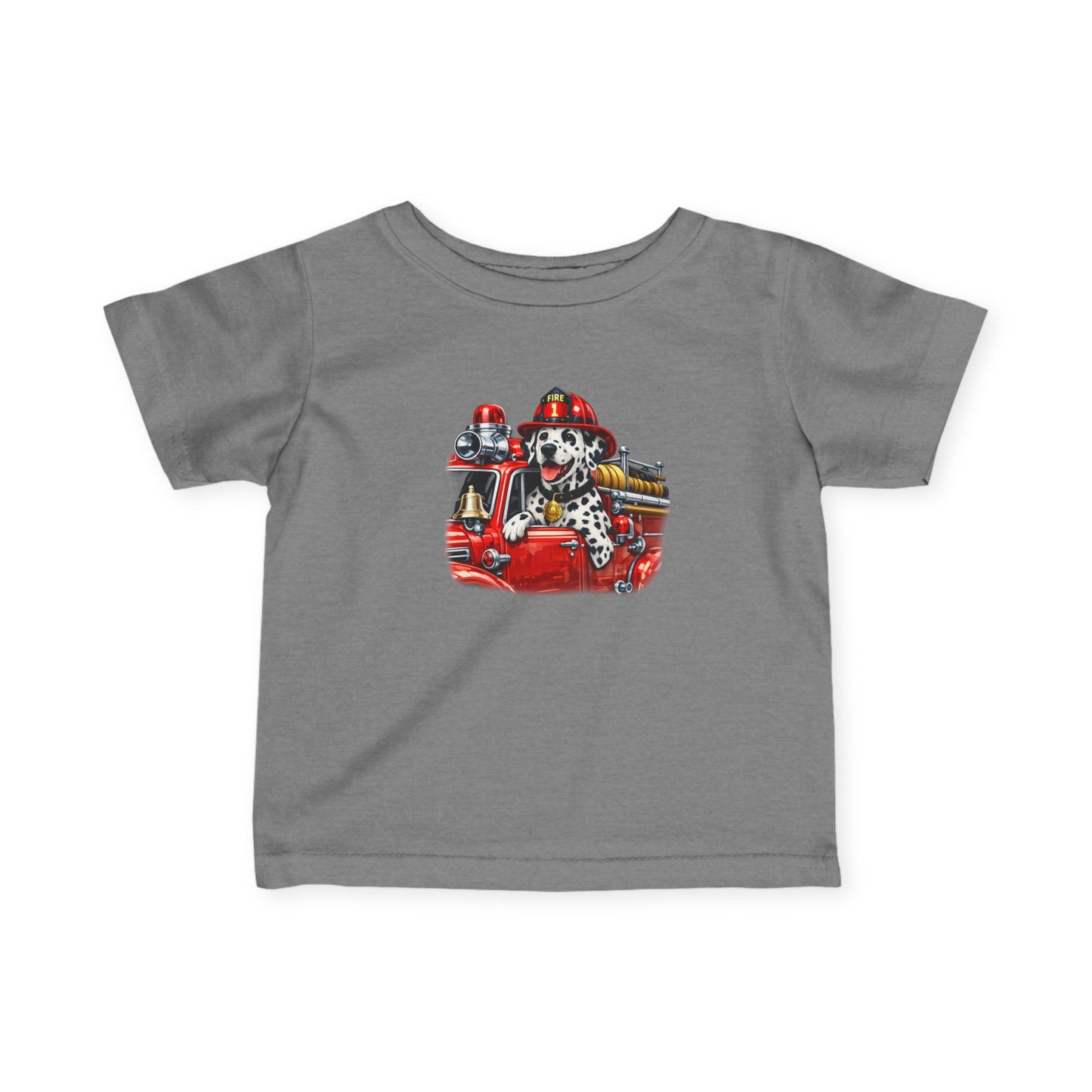 Infant Tee — Dalmatian Firetruck Baby Shirt (Firefighter Puppy Design)