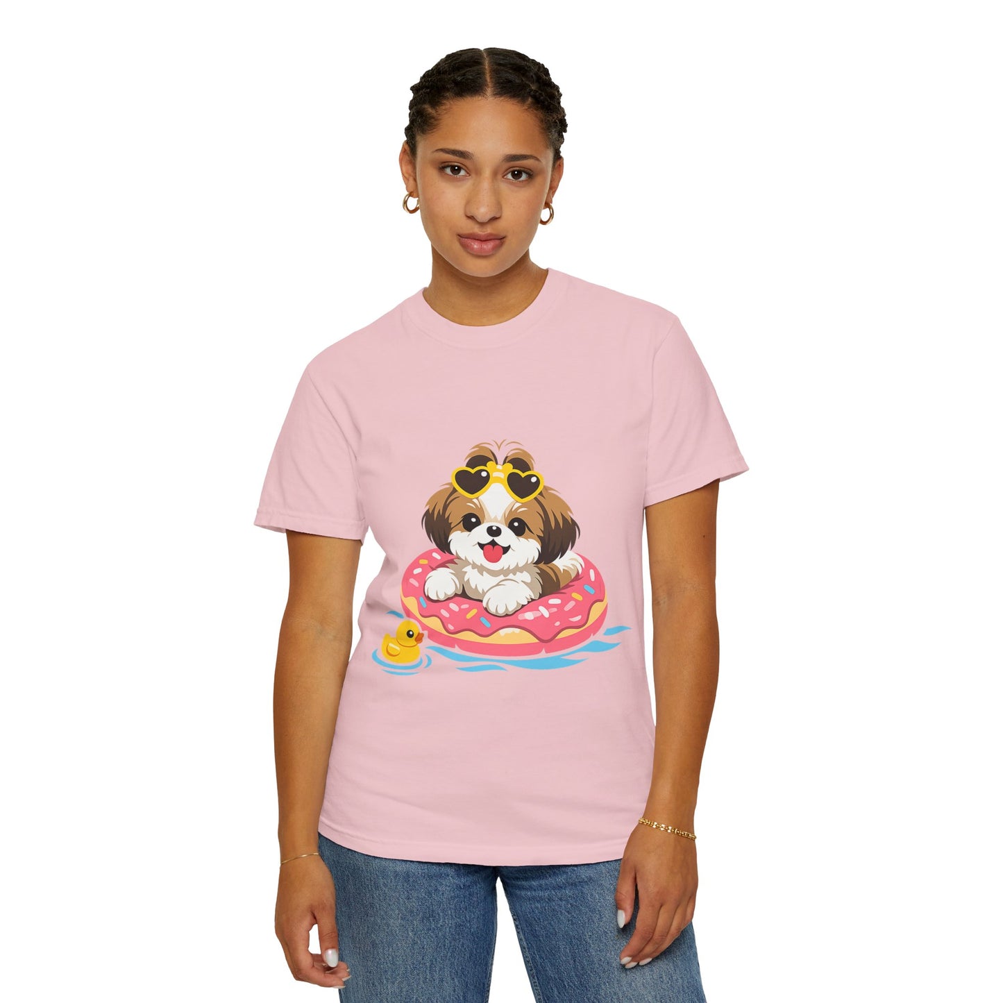 shih tzu Puppy Pool Float T-Shirt — Cute Dog Summer Graphic Tee