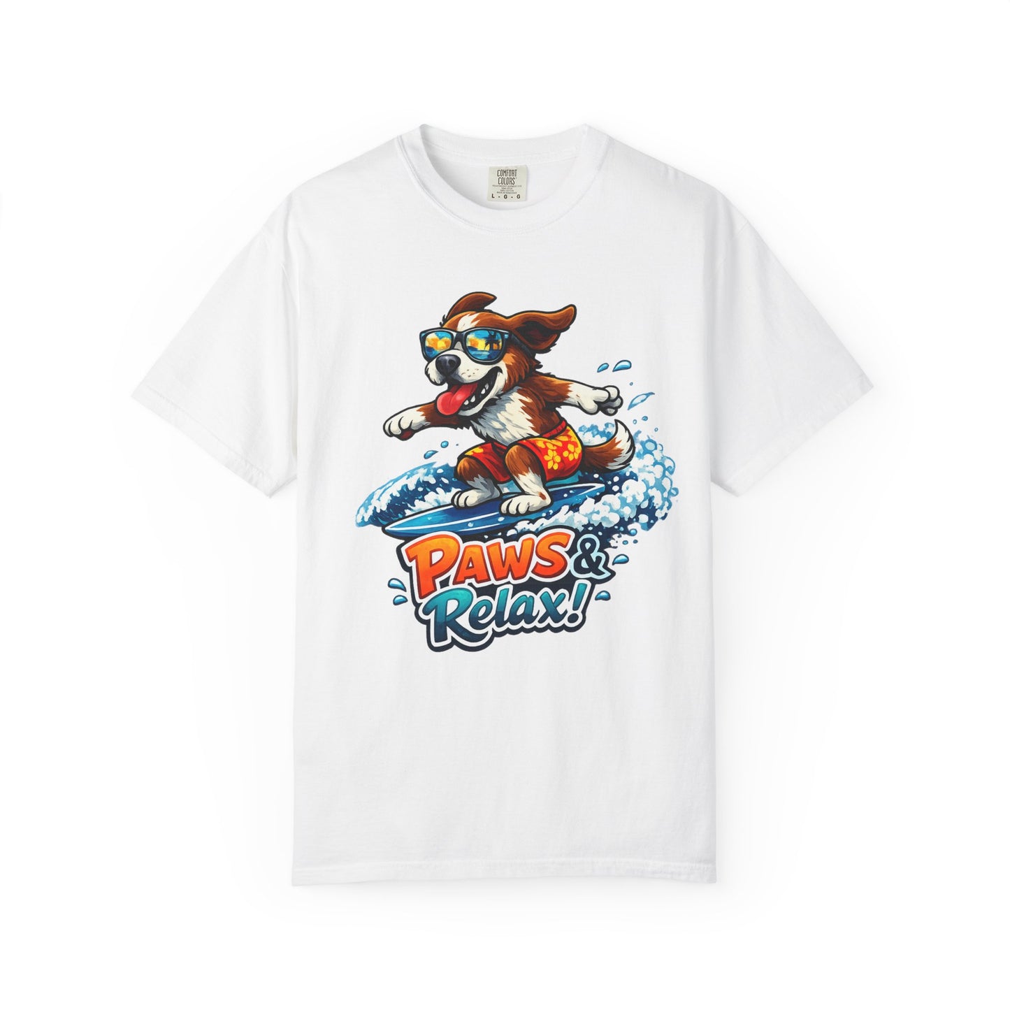 Surfing Dog T-Shirt — "Paws & Relax" Graphic Tee