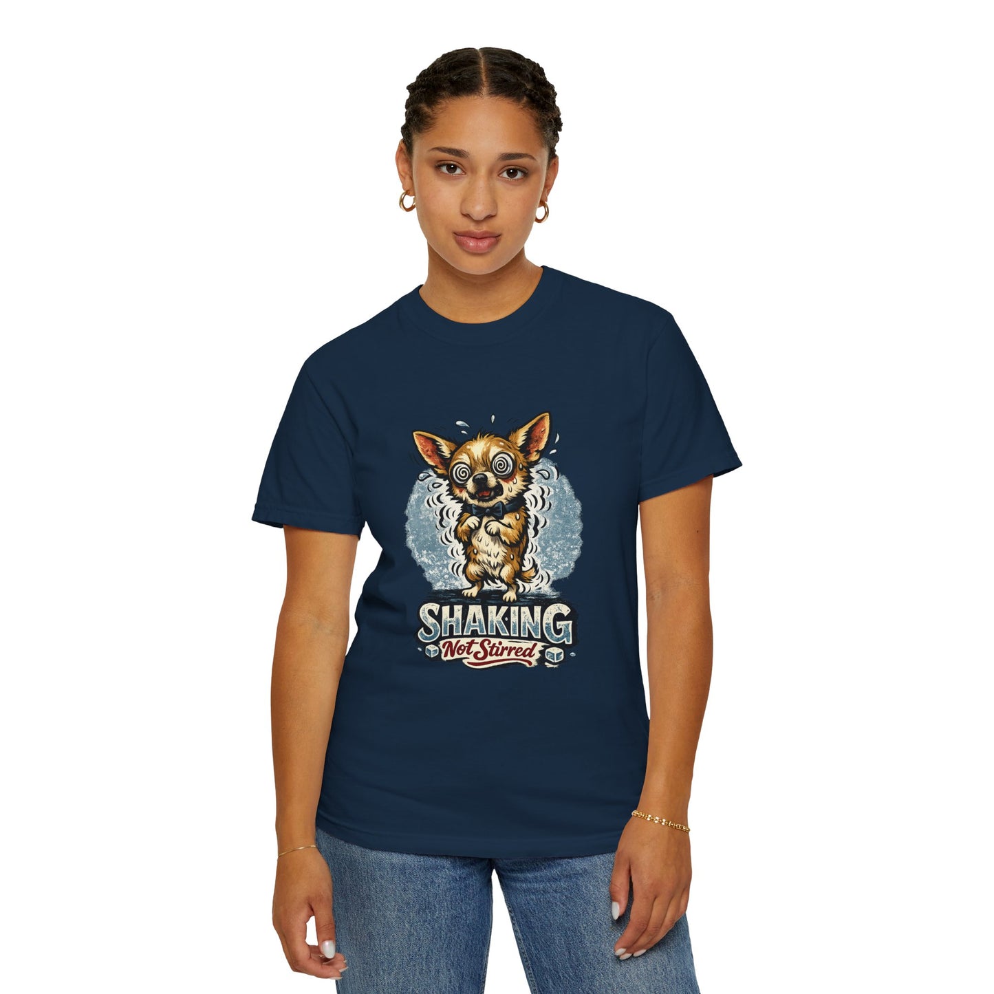 T-Shirt — 'Shaking Not Stirred' Cute Shivering Chihuahua Graphic Tee