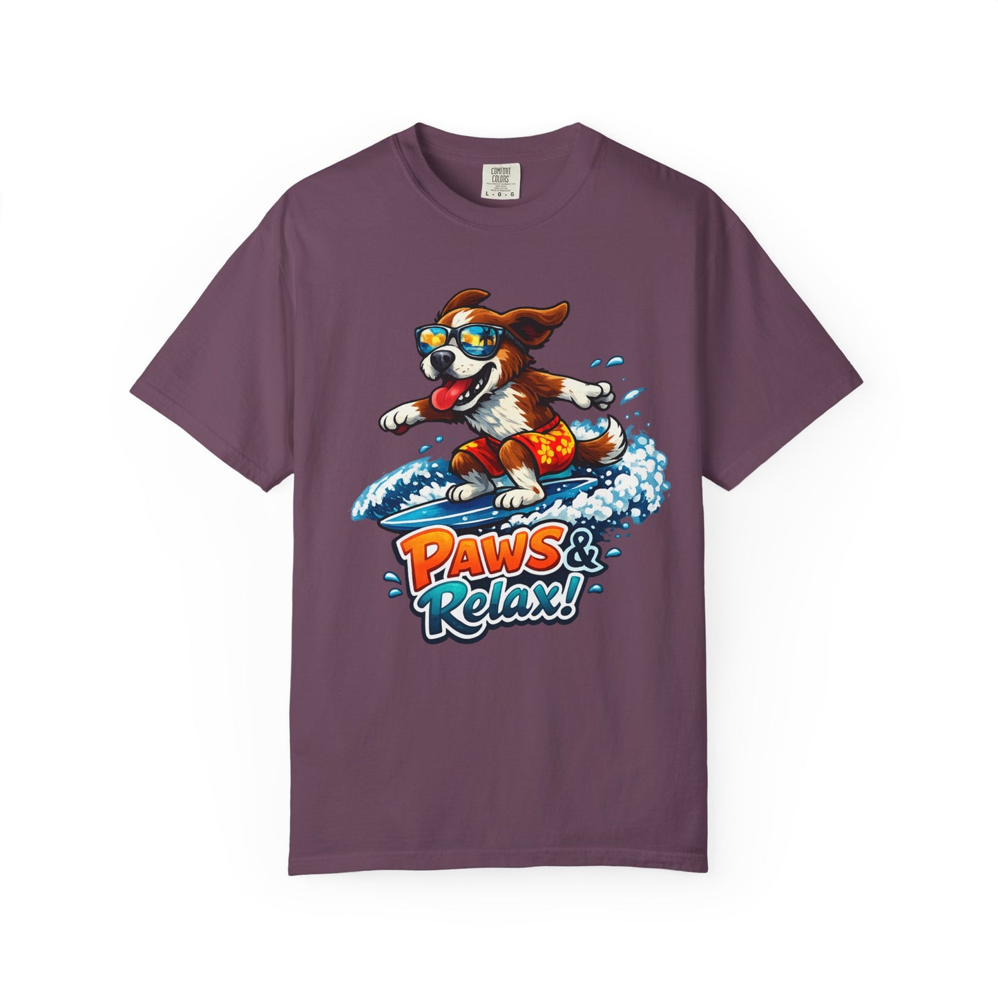 Surfing Dog T-Shirt — "Paws & Relax" Graphic Tee