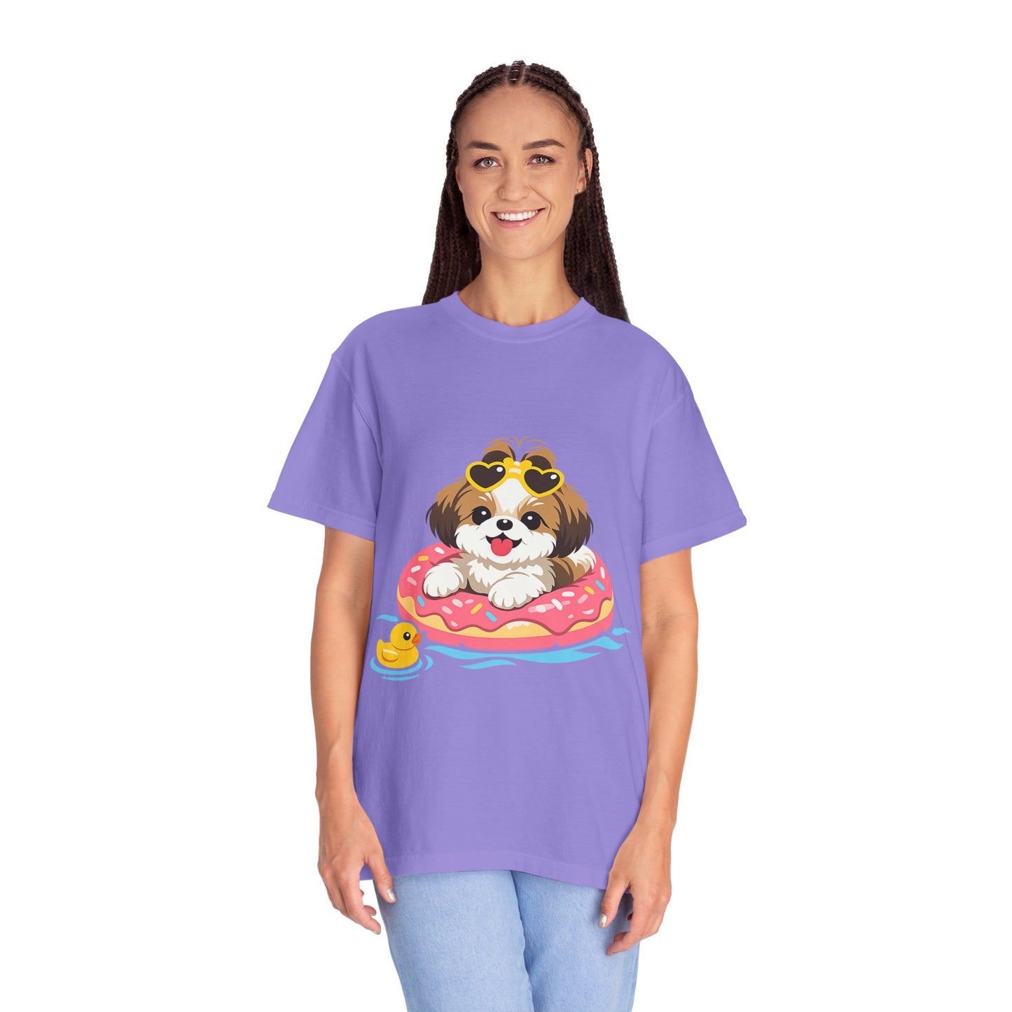 shih tzu Puppy Pool Float T-Shirt — Cute Dog Summer Graphic Tee