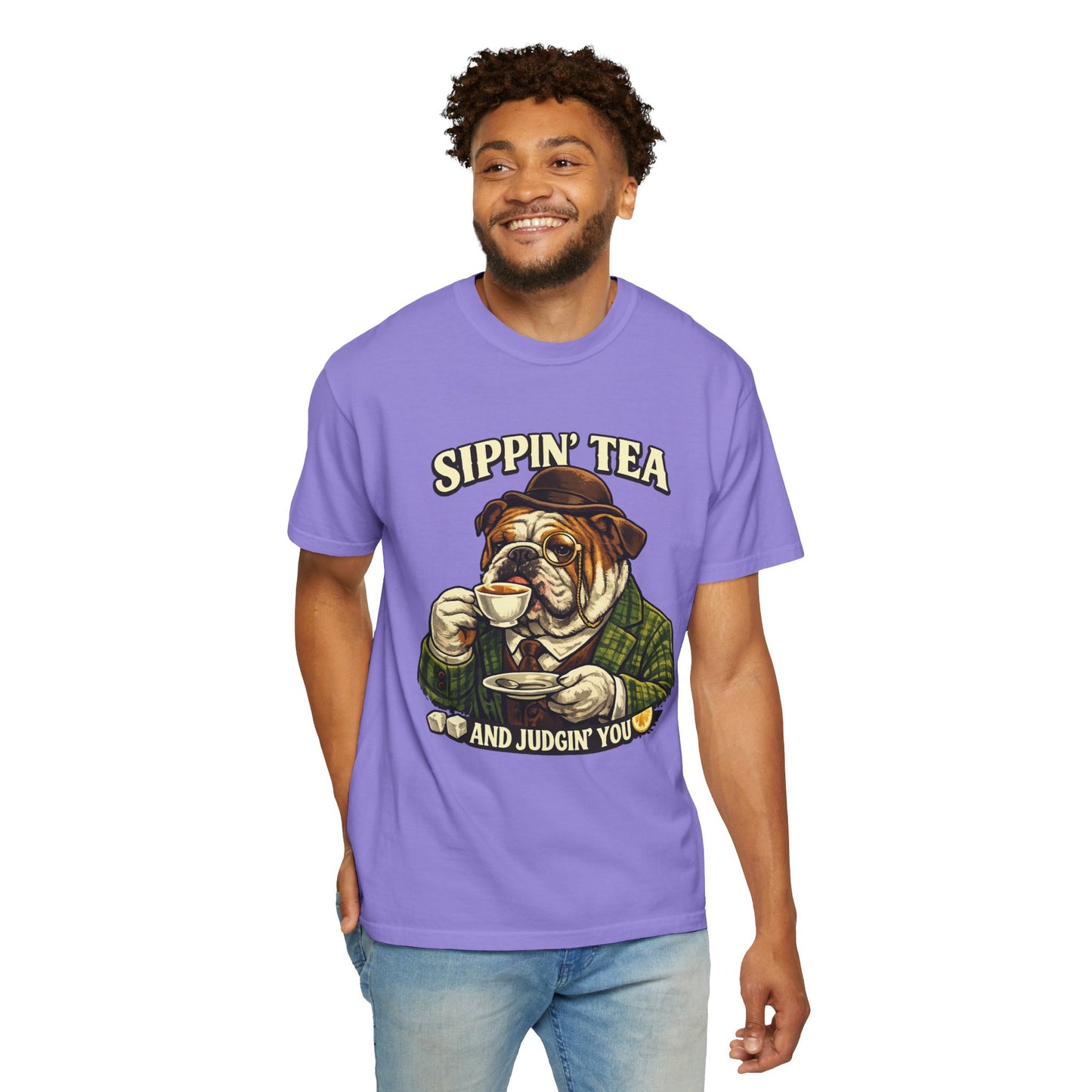 Sippin' Tea Bulldog Tee — "Sippin' Tea and Judgin' You" Graphic T-Shirt