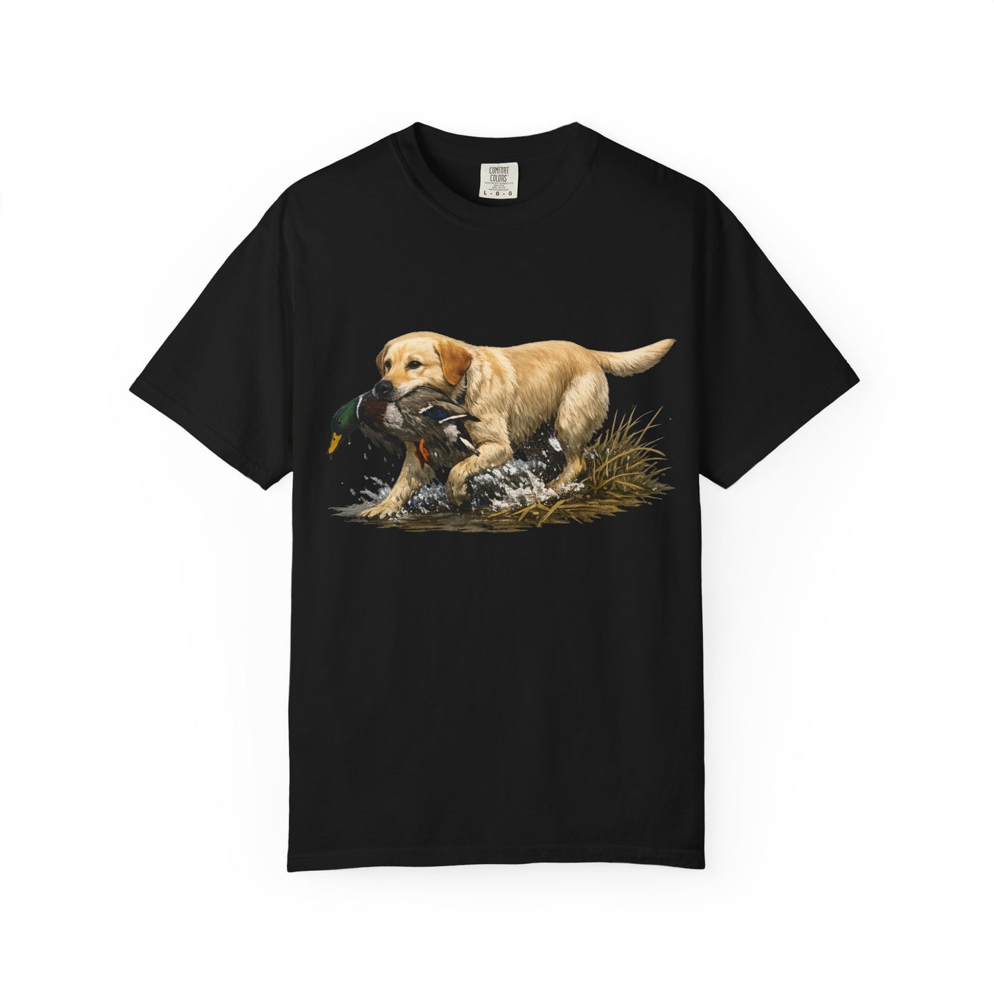 Labrador Retriever Hunting Dog T-Shirt — Yellow Lab with Duck Graphic