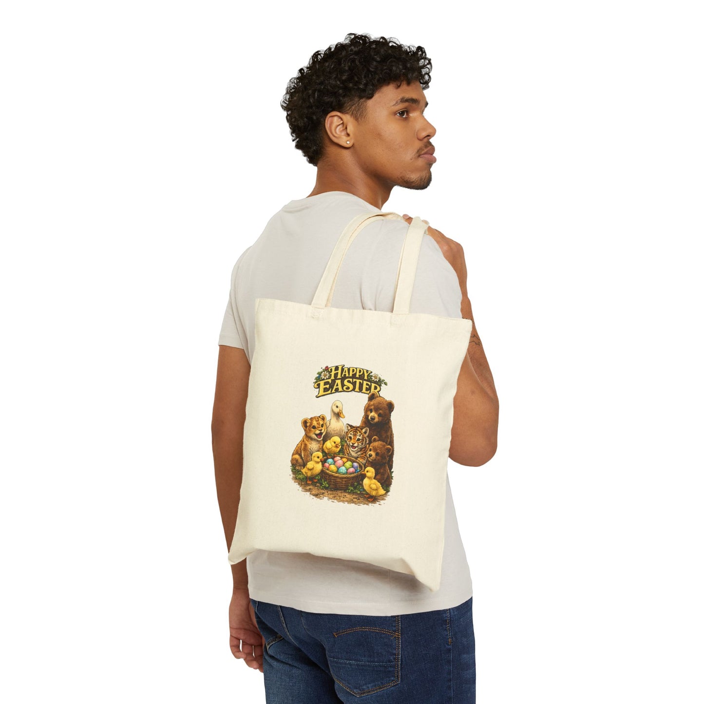 Happy Easter Lions, Tigers, Bears Cotton Canvas Tote Bag