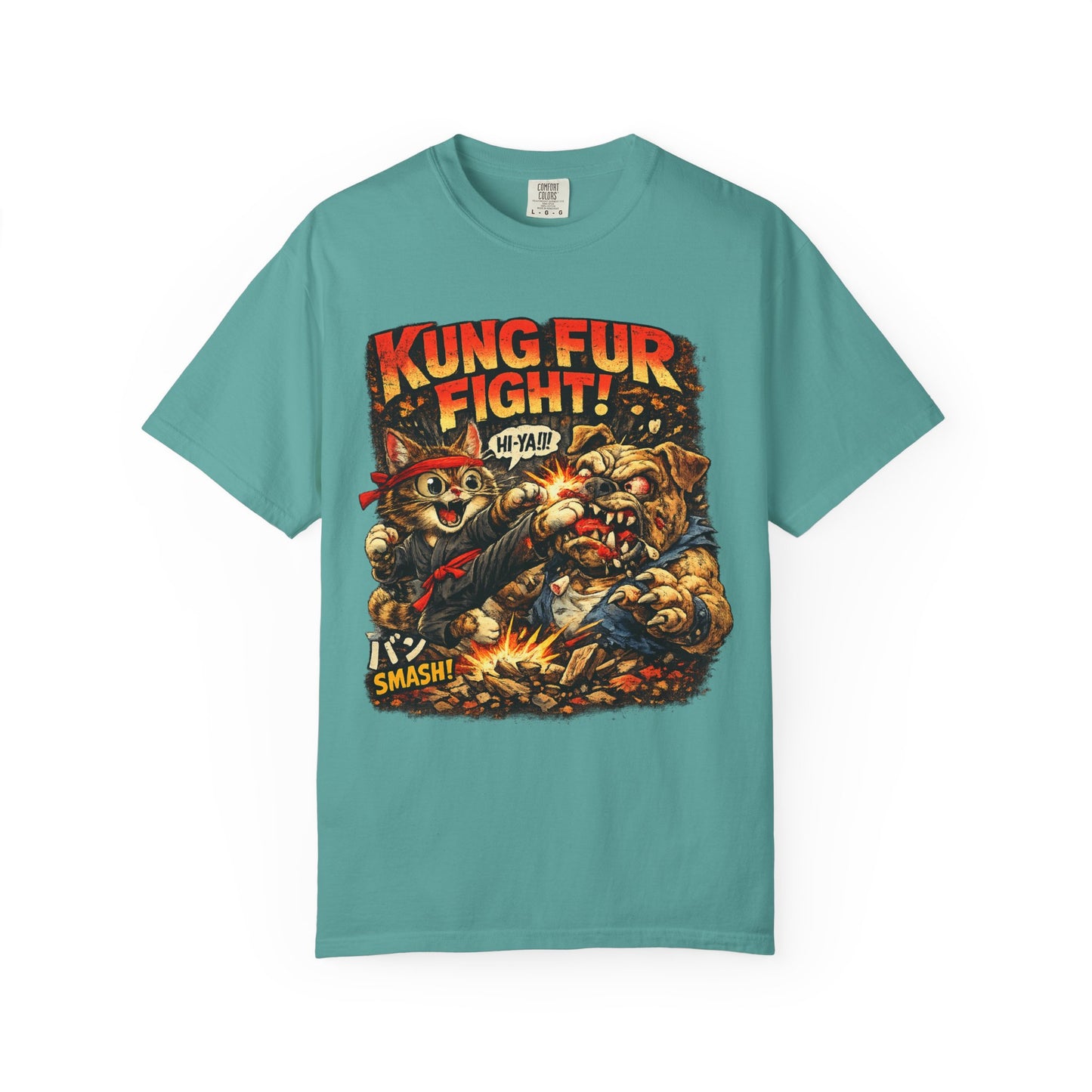 Kung Fur Fight T-Shirt — Retro Cat vs Dog Martial Arts Graphic Tee