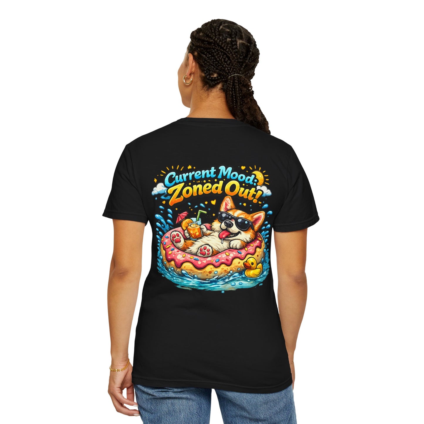 Corgi Float Summer Tee - "Current Mood: Zoned Out" Graphic T-Shirt