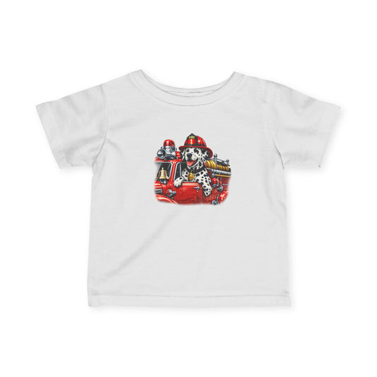 Infant Tee — Dalmatian Firetruck Baby Shirt (Firefighter Puppy Design)